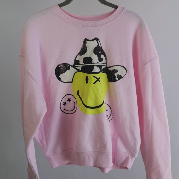 Women's Pink Smiley World Pullover with Happy Face Design Size XS - Picture 1 of 10